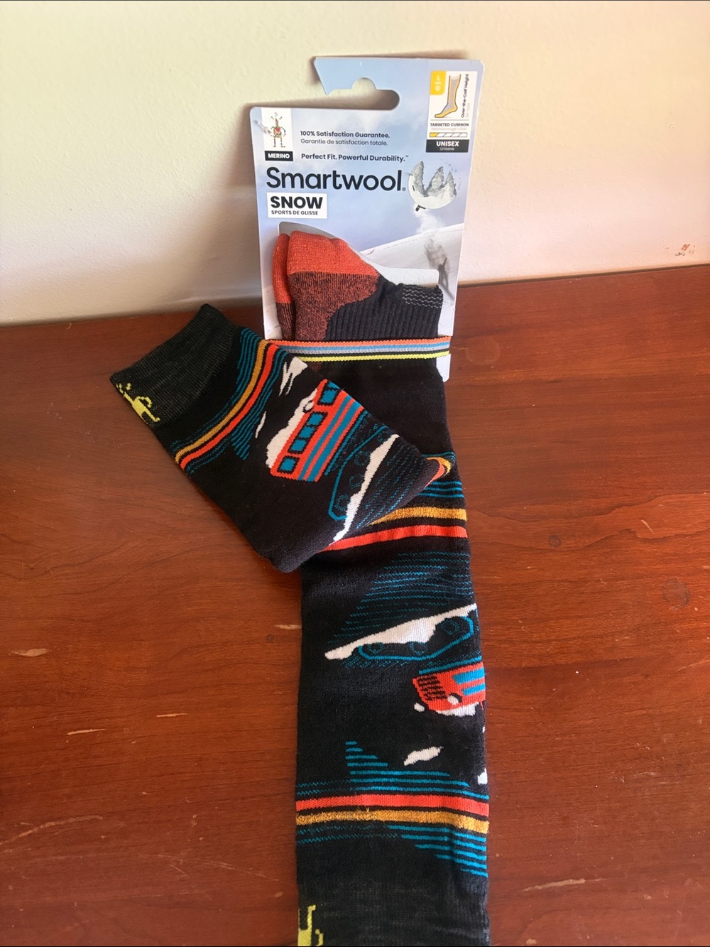 Smartwool Black  over the calf Socks with Multicolor Snow machine Pattern